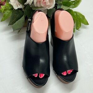 Clarks Black Open-Toe Mules